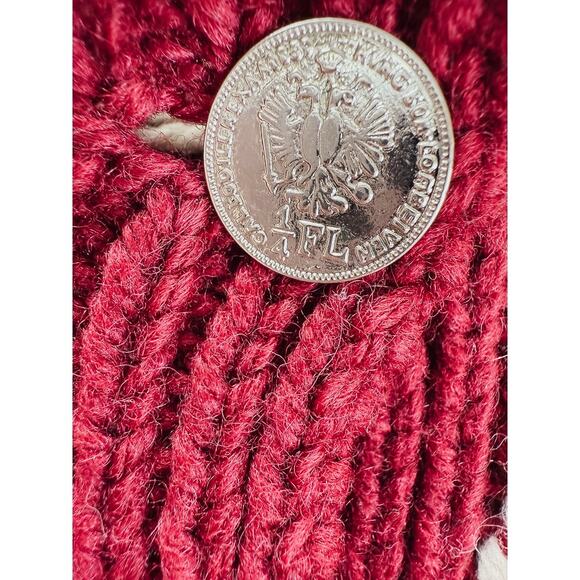VTG Handmade Knit Wool Cardigan Womens L Red White Chunky Fair Isle Sweater - Picture 3 of 7